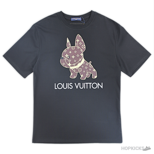 LV Cartoon Design Dog Printed Black T-Shirt (Imported Premium Finish)