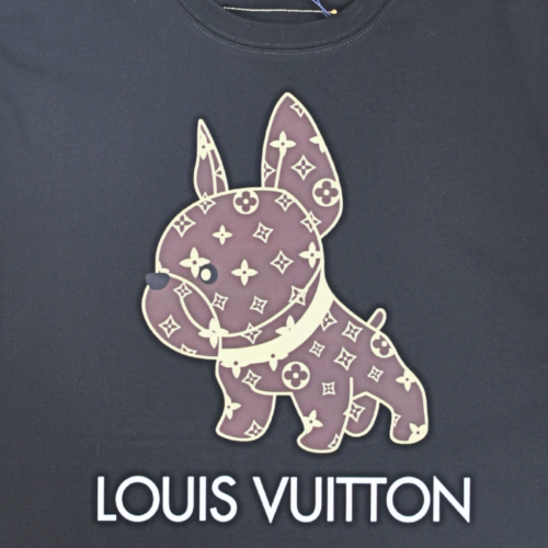 LV Cartoon Design Dog Printed Black T-Shirt (Imported Premium Finish)
