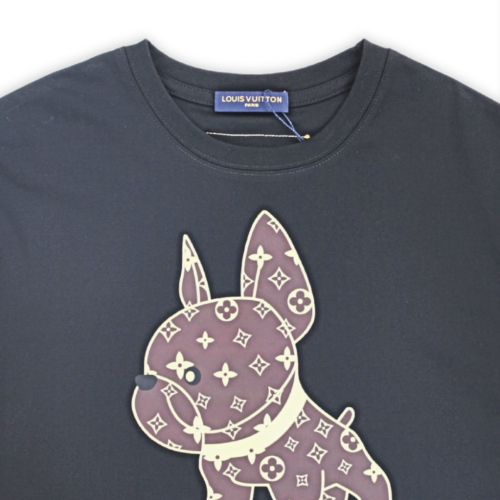 LV Cartoon Design Dog Printed Black T-Shirt (Imported Premium Finish)