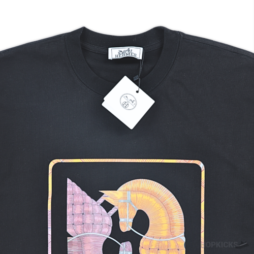 Hermes Horses Printed Black T-Shirt (Imported Premium Finish)