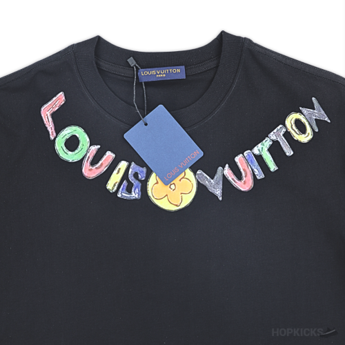 LV Curved Flower Logo Black T-Shirt (Imported Premium Finish)