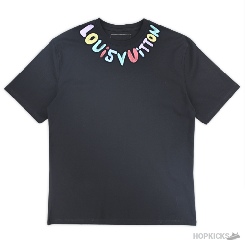 LV Curved Colored Logo Black T-Shirt (Imported Premium Finish)