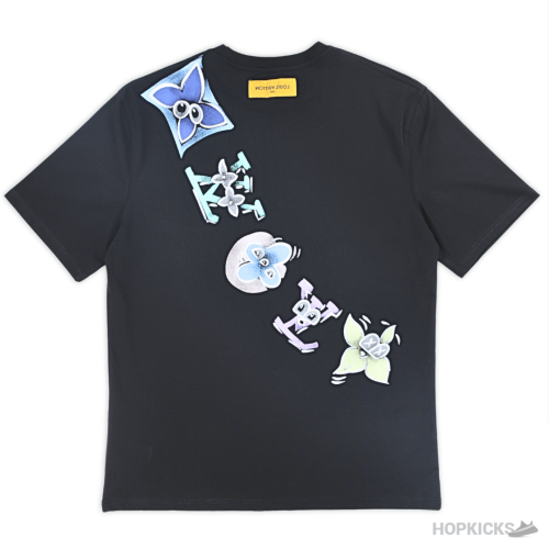 LV Curved Colored Logo Black T-Shirt (Imported Premium Finish)