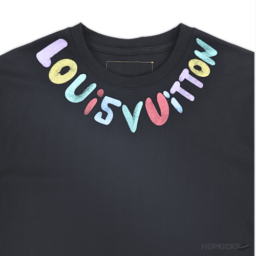LV Curved Colored Logo Black T-Shirt (Imported Premium Finish)