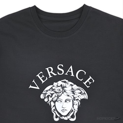 Versace White Logo Printed Black T-Shirt (Imported Premium Finish)