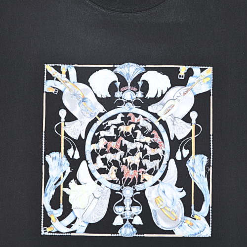 Hermes Multiple Horses Printed Black T-Shirt (Imported Premium Finish)