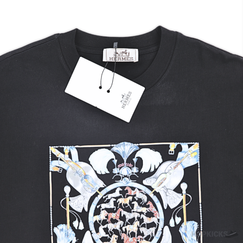 Hermes Multiple Horses Printed Black T-Shirt (Imported Premium Finish)
