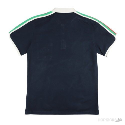 Gucii Blue Cotton Jersey Polo Shirt With Web (Dot Perfect)
