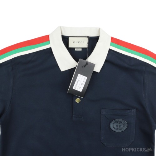 Gucii Blue Cotton Jersey Polo Shirt With Web (Dot Perfect)