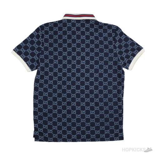 GG Stretch Blue Cotton Polo Shirt (Dot Perfect)