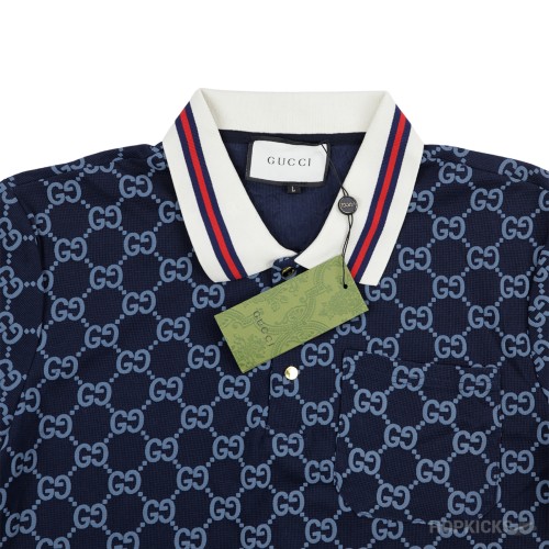 GG Stretch Blue Cotton Polo Shirt (Dot Perfect)