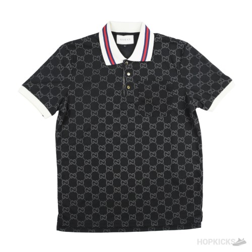 GG Stretch Black Cotton Polo Shirt (Dot Perfect)