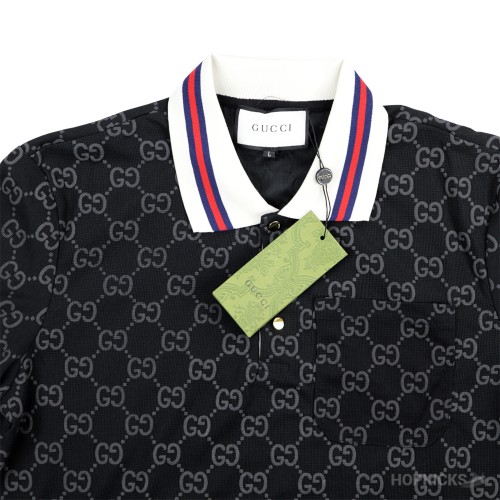 GG Stretch Black Cotton Polo Shirt (Dot Perfect)