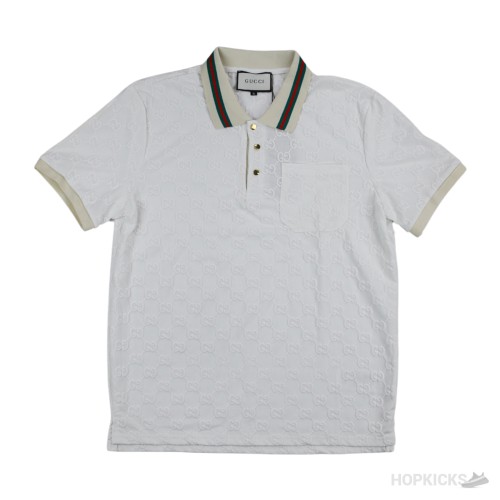 GG Stretch White Cotton Polo Shirt (Dot Perfect)