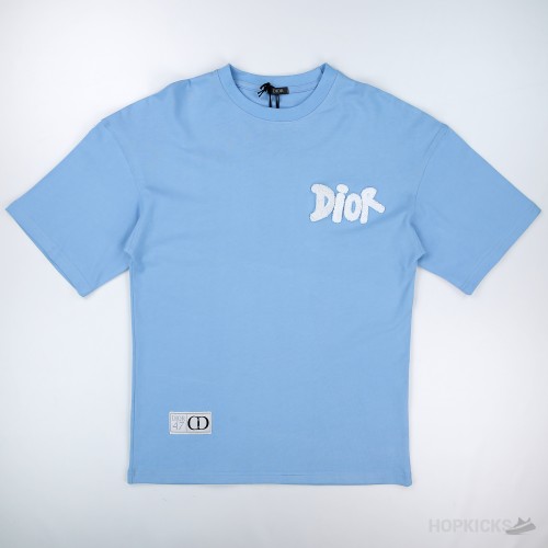 Dior Embroided Logo Sky-Blue T-shirt