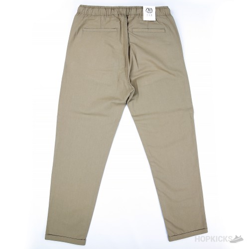 Zara Relaxed Fit Linen Pants (Khaki)