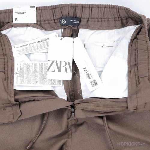 Zara Relaxed Fit Linen Pants (Dark Brown)