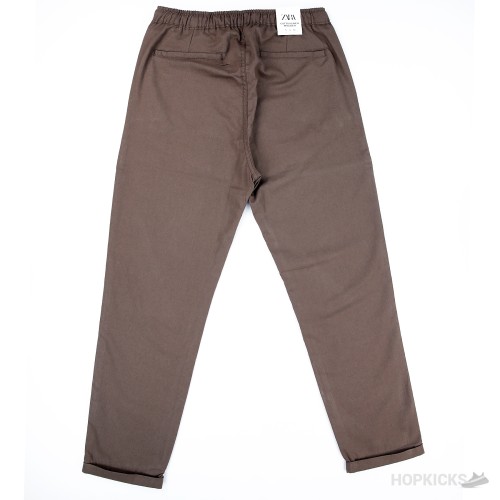 Zara Relaxed Fit Linen Pants (Dark Brown)