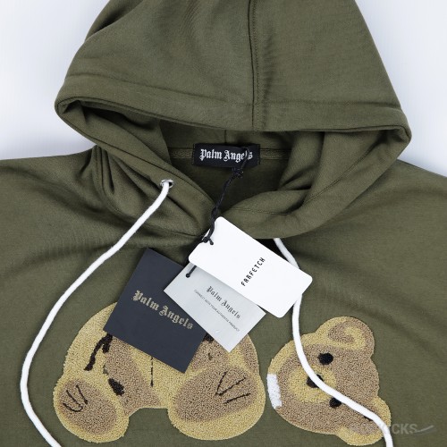 Palm Angels Broken Bear Olive Green Hoodie