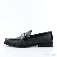 LV Damier Canvas Glazed Calf Leather Major Loafer Black (1:1)