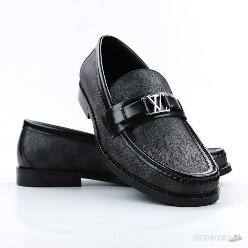 LV Damier Canvas Glazed Calf Leather Major Loafer Black (1:1)