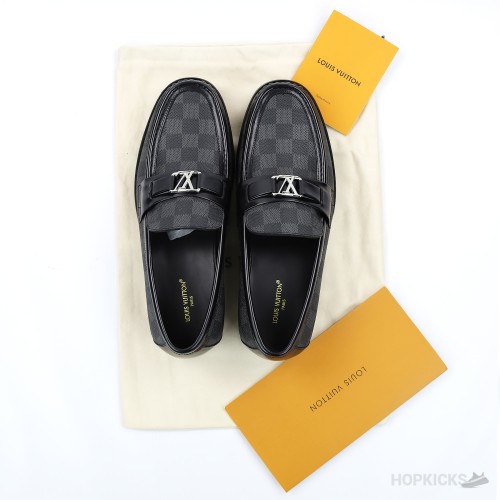 LV Damier Canvas Glazed Calf Leather Major Loafer Black (1:1)