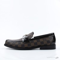 LV Damier Canvas Glazed Calf Leather Major Loafer Brown (1:1)