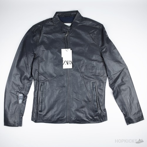 Zara Dark Blue Leather Jacket (Original Product)