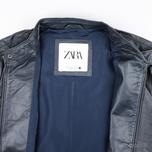 Zara Dark Blue Leather Jacket (Original Product)