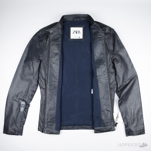 Zara Dark Blue Leather Jacket (Original Product)