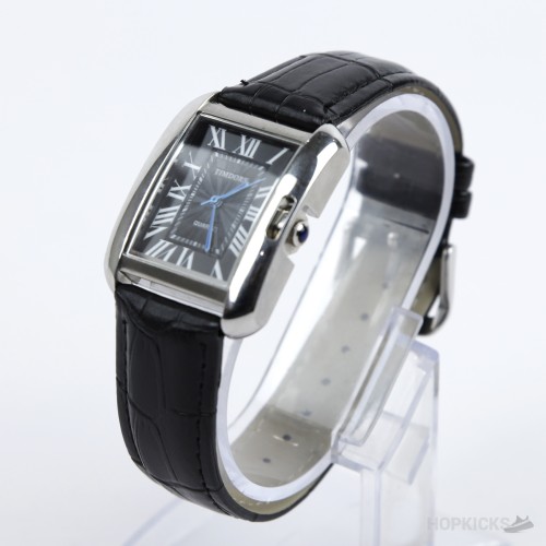 Timdors Classic Silver Rectangular Black Dial Dress Watch Timdors Classic Silver Rectangular Black Dial Dress Watch