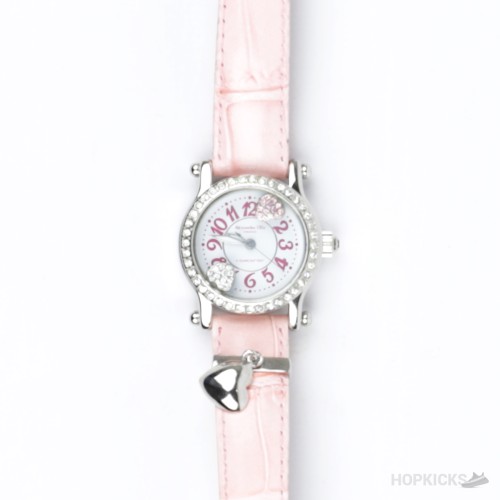 Alessandra Olla Crystal Bezel Heart Charm Pink Leather Watch