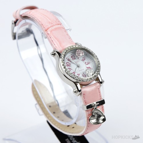 Alessandra Olla Crystal Bezel Heart Charm Pink Leather Watch