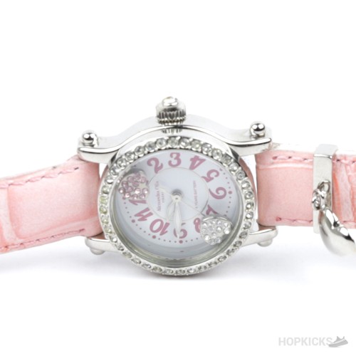 Alessandra Olla Crystal Bezel Heart Charm Pink Leather Watch