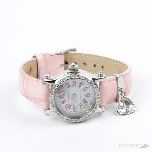 Alessandra Olla Crystal Bezel Heart Charm Pink Leather Watch