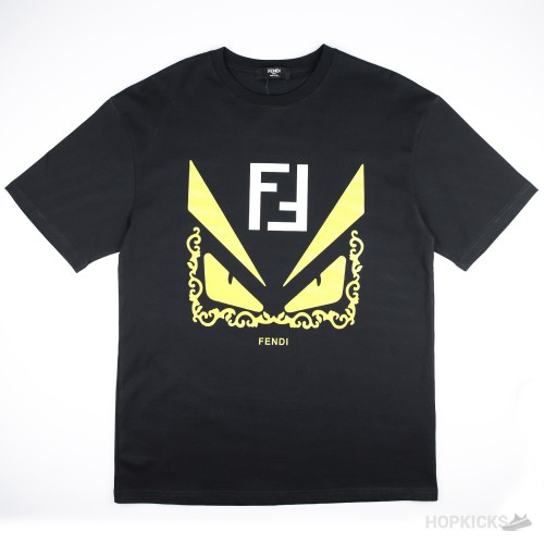 Fendi FF Yellow Eyes Printed Black T-Shirt