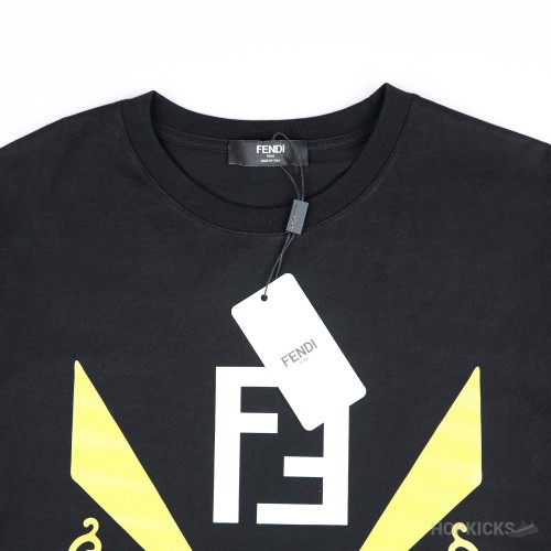 Fendi FF Yellow Eyes Printed Black T-Shirt