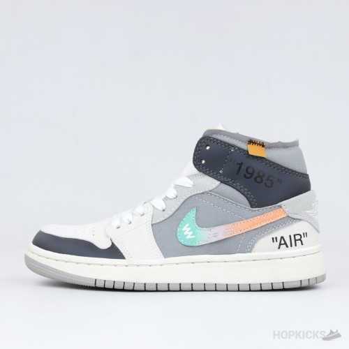 Air Jordan 1 Mid 'Grey Blue Graffiti Deconstructed'