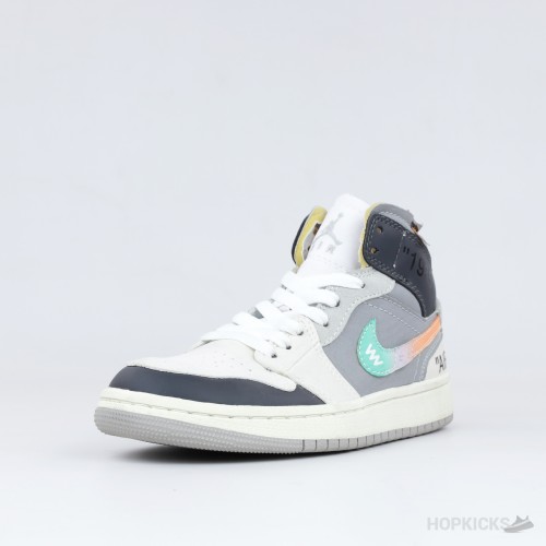 Air Jordan 1 Mid 'Grey Blue Graffiti Deconstructed'