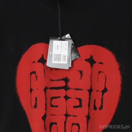 Givenchy Red Heart Printed Black T-Shirt