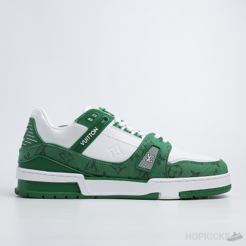 LV Trainer Green Monogram Denim White