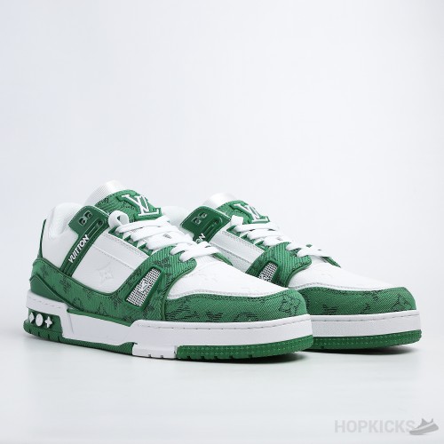 LV Trainer Green Monogram Denim White