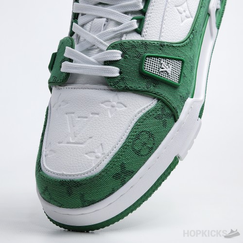 LV Trainer Green Monogram Denim White