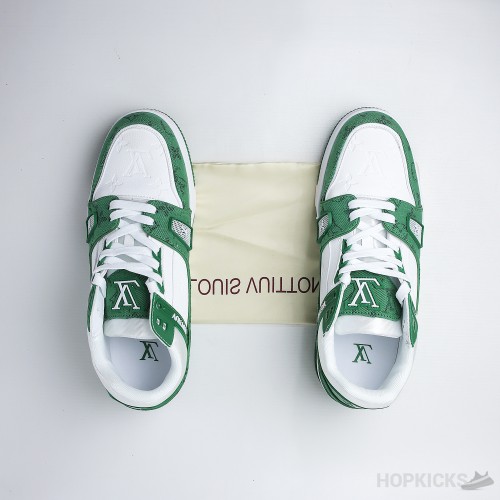 LV Trainer Green Monogram Denim White