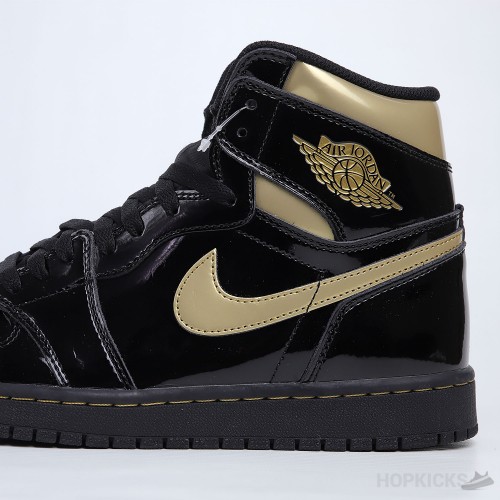 Air Jordan 1 High Patent Black Metallic Gold (Dot Perfect)