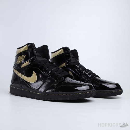 Air Jordan 1 High Patent Black Metallic Gold (Dot Perfect)