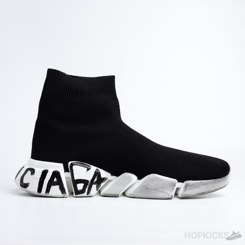 Bale*ciaga Speed 2.0 Graffiti Recycled Knit Black White