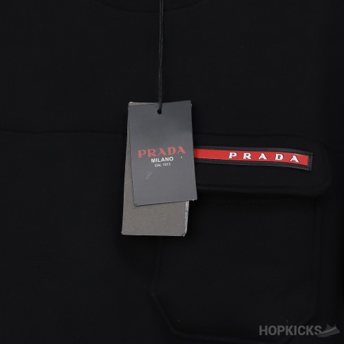 Prada Red Logo Patch Pocket Black Sweatshirt