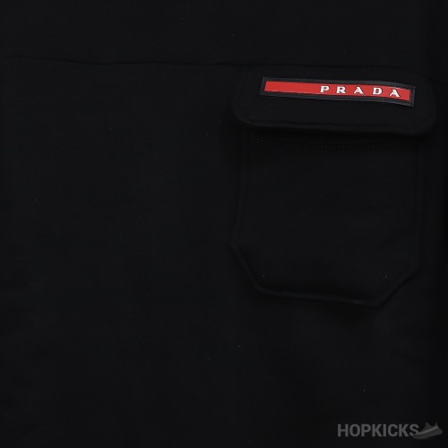 Prada Red Logo Patch Pocket Black Sweatshirt