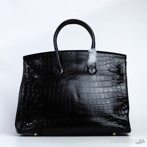 H*rmes Birkin Black Shiny Crocodile Bag Gold Hardware